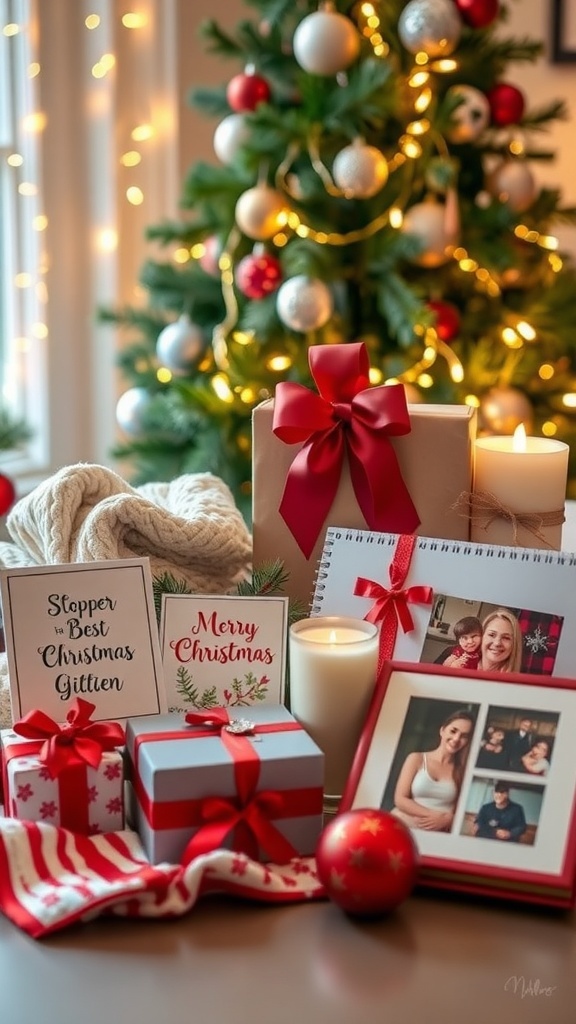 A collection of thoughtful Christmas gifts for a best friend, featuring personalized items and festive decorations.